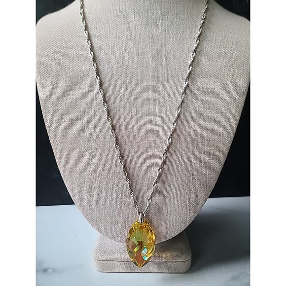 925 Sterling Silver Faceted Crystal Pendant Necklace Vintage Made In Mexico - Picture 3 of 10